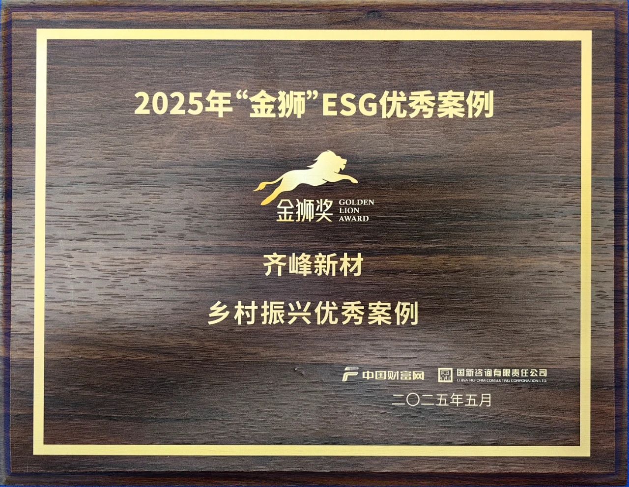 2025年5月9日龙8官方网站新材入选2025“金狮”ESG——村落振兴优良案例